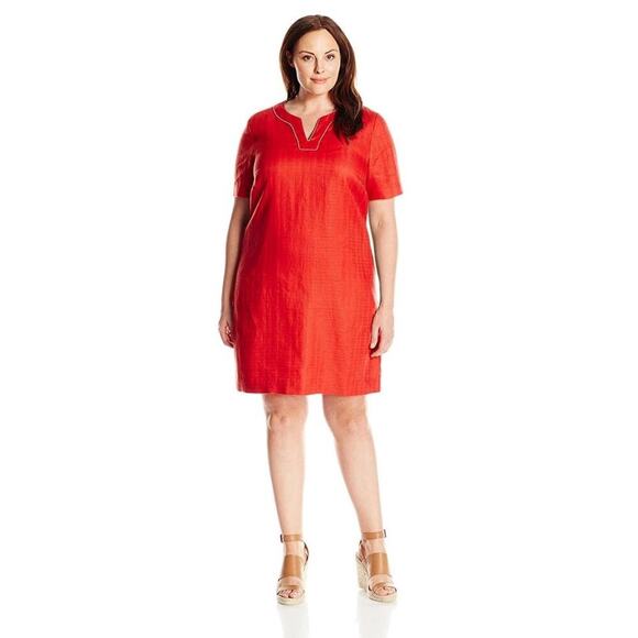Pendleton Linen Lora Shift Dress Size 16 Cayenne Textured Red Relaxed Resort - Picture 1 of 12